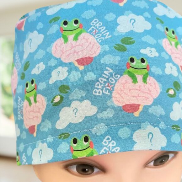 Premium Brain Frog ~ Ponytail Style Scrub Hat, Surgical Cap, MD,CNA, Gift - Picture 3 of 5